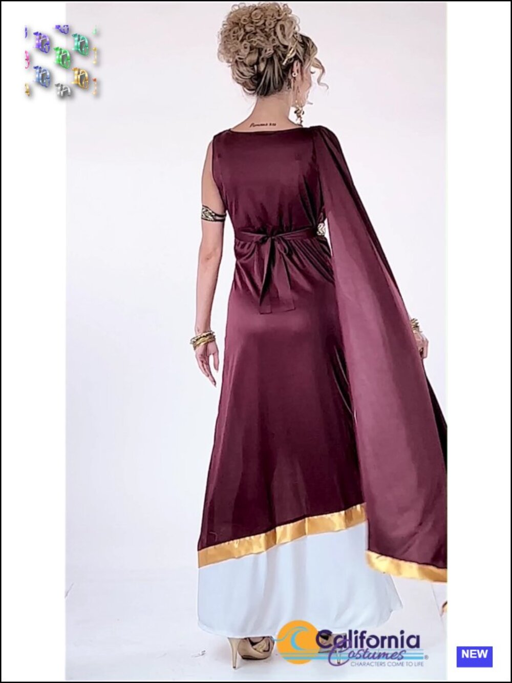 Roman Empress Costume Dress with Drape & Medallions Halloween Cosplay - Picture 6 of 6